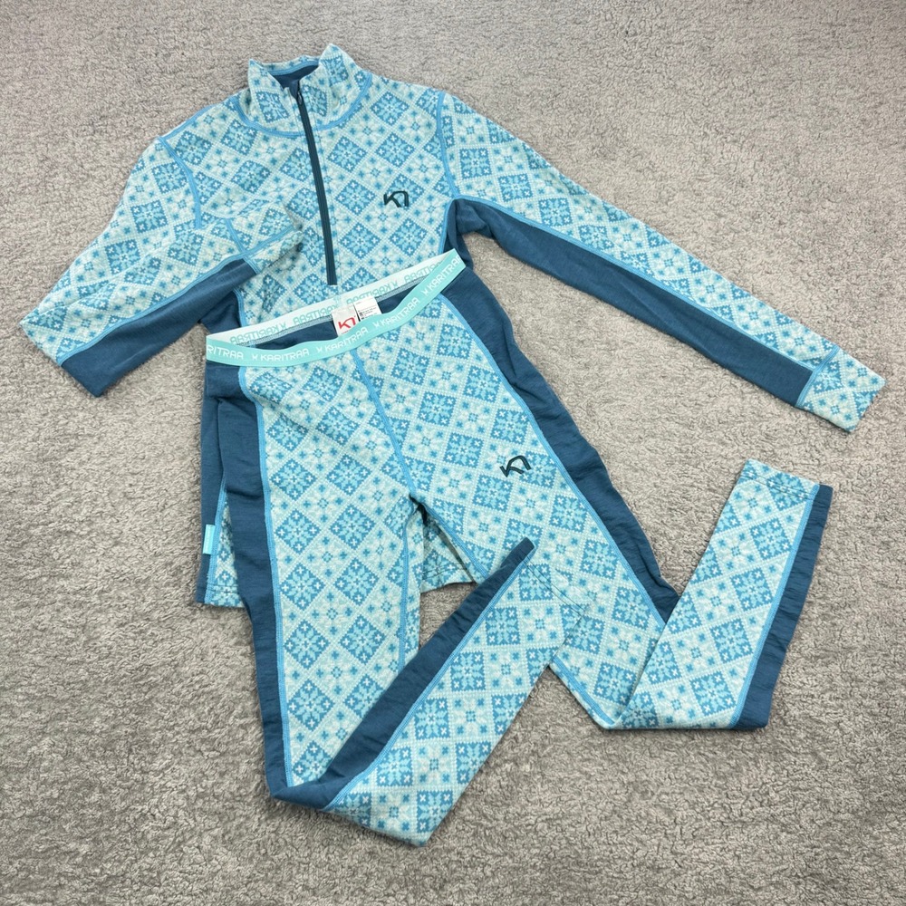 Kari Traa Rose 100% Merino Wool Half Zip Base Layer Set Blue Nordic Womens Small